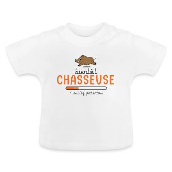 chasseur bientôt chasseuse chasseuses en cours - T-shirt bio col rond Bébé - blanc - Devant