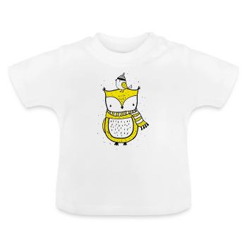 Eule und Vogel - Baby Bio-T-Shirt mit Rundhals - Weiß - Vorne