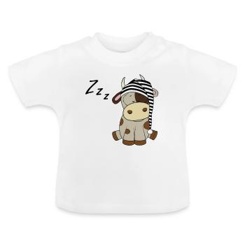 the sleeping little cow - Baby Organic T-Shirt with Round Neck - white - Front