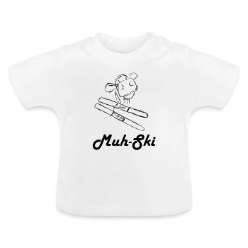 Idée cadeau vache à neige Muh-ski - T-shirt bio col rond Bébé - blanc - Devant