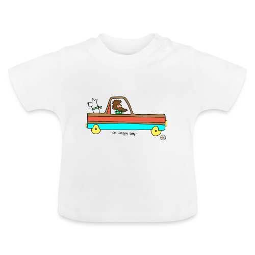 Vintage auto met man en hond! - Baby biologisch T-shirt met ronde hals