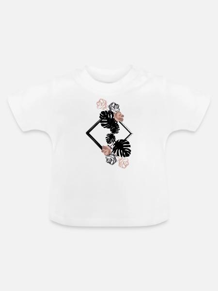 Rosen Blumen Rosa - Baby Bio-T-Shirt mit Rundhals - Weiß