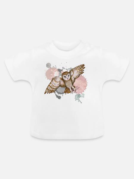 Schleiereule im Angriff - Baby Bio-T-Shirt mit Rundhals - Weiß