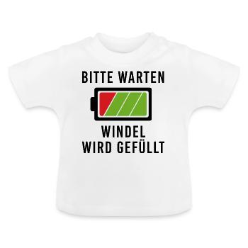 Bitte warten, Windel wird gefüllt. Spruch Baby - Baby Bio-T-Shirt mit Rundhals - Weiß - Vorne