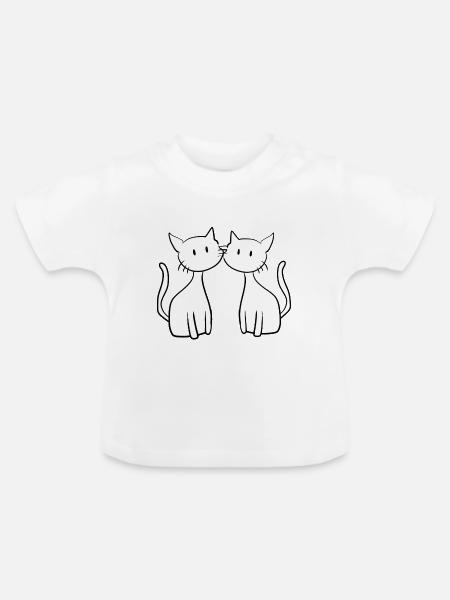 zwei Katzen Freunde süß - Baby Bio-T-Shirt mit Rundhals - Weiß