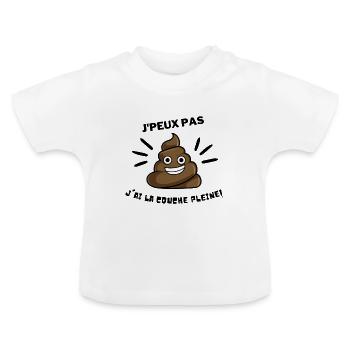 j peux pas j ai la couche pleine - T-shirt bio col rond Bébé - blanc - Devant