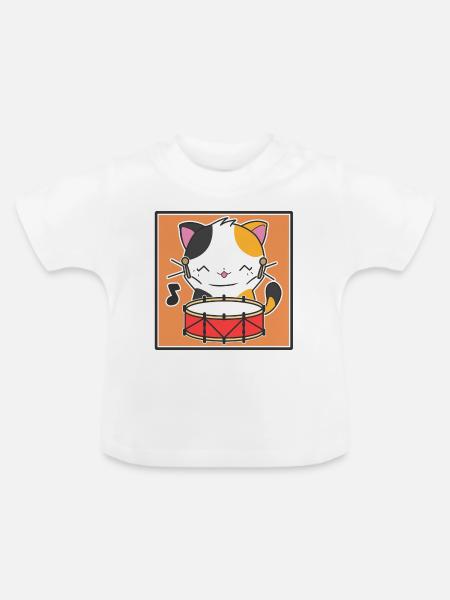 Katze mit Trommel - Baby Bio-T-Shirt mit Rundhals - Weiß