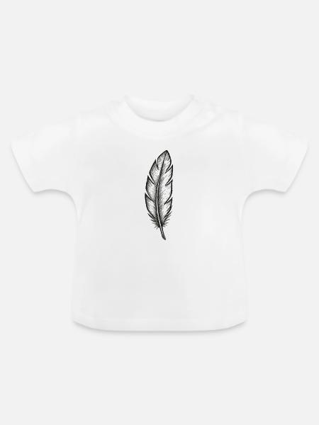 Schwarze Glitzer-Feder mit Struktur - Baby Bio-T-Shirt mit Rundhals - Weiß