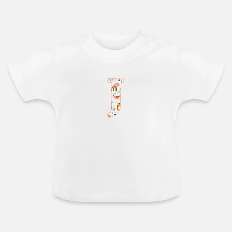 Buchstabe J, Monogramm, Tiermuster - Baby Bio-T-Shirt mit Rundhals - Weiß