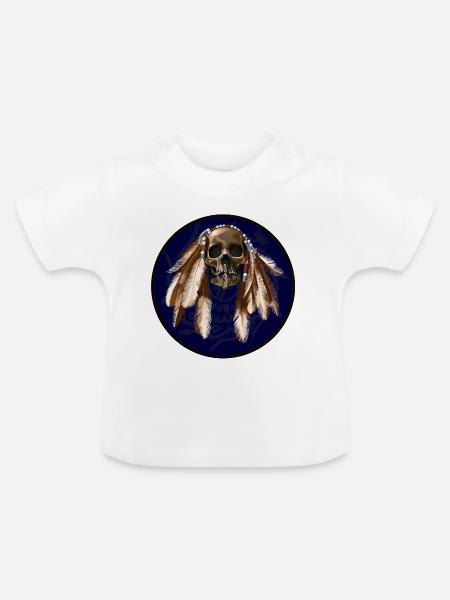 scull with feathers around - Baby Bio-T-Shirt mit Rundhals - Weiß
