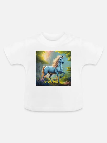 Einhorn im Wald - Baby Bio-T-Shirt mit Rundhals - Weiß