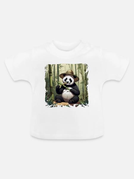 Panda isst! - Baby Bio-T-Shirt mit Rundhals - Weiß