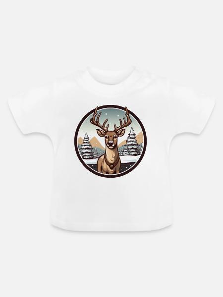 Hirsch im Winter - Baby Bio-T-Shirt mit Rundhals - Weiß