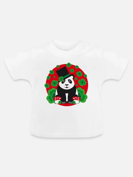 Panda Glücksbringer mit Kleeblätter. - Baby Bio-T-Shirt mit Rundhals - Weiß
