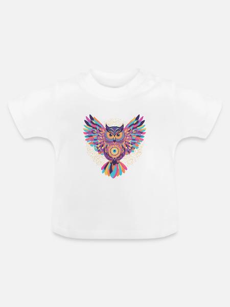 Regenbogenmandala-Eule - Baby Bio-T-Shirt mit Rundhals - Weiß