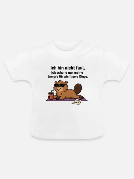 Fauler Biber im Chillmodus - Baby Bio-T-Shirt mit Rundhals - Weiß