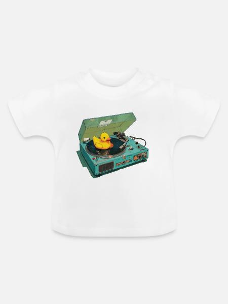 Gummiente auf Plattenspieler - Baby Bio-T-Shirt mit Rundhals - Weiß