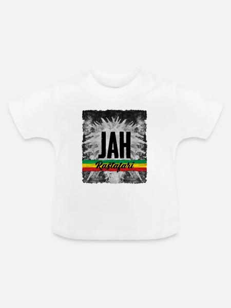 JAH Rastafari Symbol mit Farbband - Baby Bio-T-Shirt mit Rundhals - Weiß
