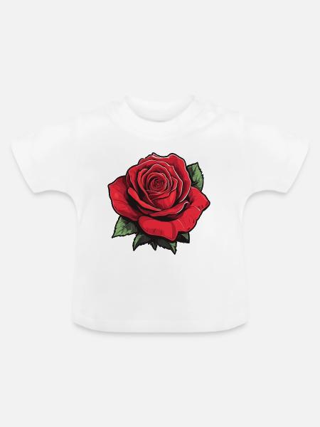 Rose in rot - Baby Bio-T-Shirt mit Rundhals - Weiß