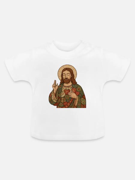 Weihnachten Patchwork Jesus - Baby Bio-T-Shirt mit Rundhals - Weiß