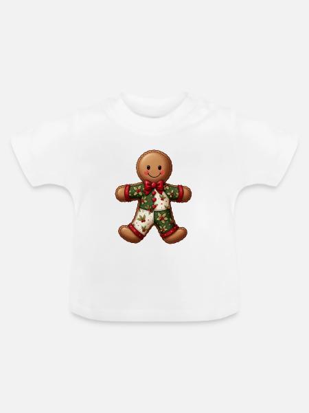Gingerbread Weihnachtsmotiv Patchwork - Baby Bio-T-Shirt mit Rundhals - Weiß