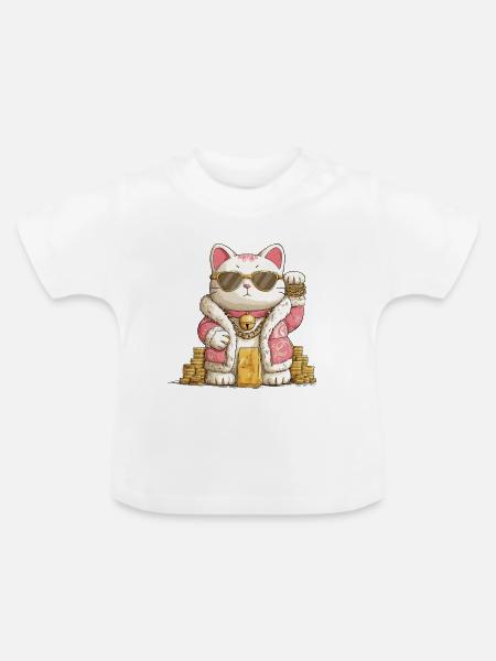 Goldener Maneki Neko - Baby Bio-T-Shirt mit Rundhals - Weiß