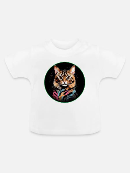 Bengalkatze mit Schal - Baby Bio-T-Shirt mit Rundhals - Weiß
