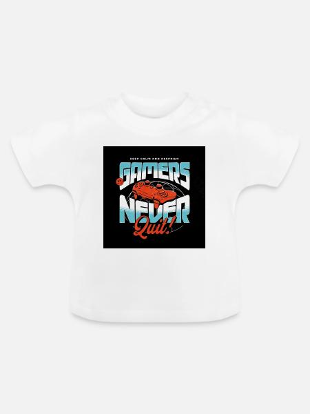 Gamers Never Quit Controller - Baby Bio-T-Shirt mit Rundhals - Weiß