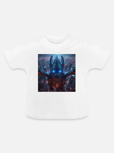 Neon Drache über Skyline - Baby Bio-T-Shirt mit Rundhals - Weiß