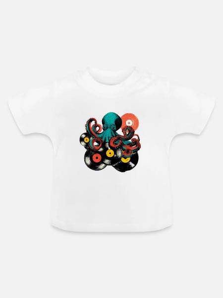 Oktopus Vinyl Mix - Baby Bio-T-Shirt mit Rundhals - Weiß