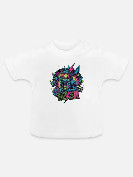 Neopunk Frosch - Baby Bio-T-Shirt mit Rundhals - Weiß