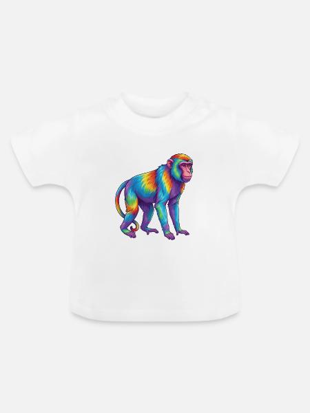 Bunte Affen-Regenbogen-Pop-Art-Aquarell - Baby Bio-T-Shirt mit Rundhals - Weiß