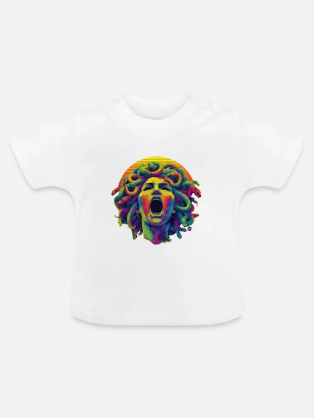 Neon-Medusa: Farbenrausch Kopf - Baby Bio-T-Shirt mit Rundhals - Weiß