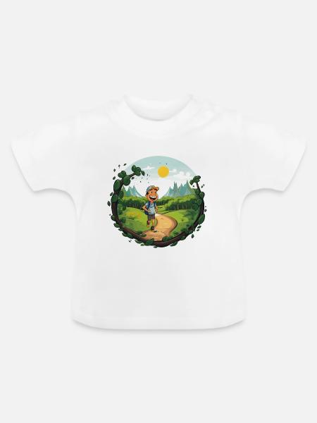 Wanderer am Waldpfad - Baby Bio-T-Shirt mit Rundhals - Weiß