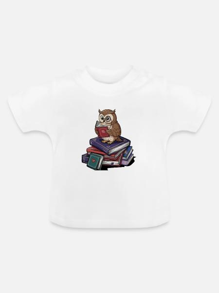 Bücherwurm-Eule-Vogel liest Bücher Kunst - Baby Bio-T-Shirt mit Rundhals - Weiß