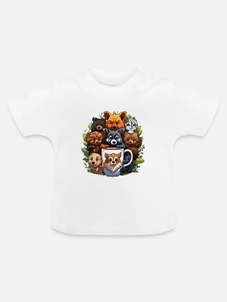 Kuschelnde Hundebande um Kaffeebecher - Baby Bio-T-Shirt mit Rundhals - Weiß