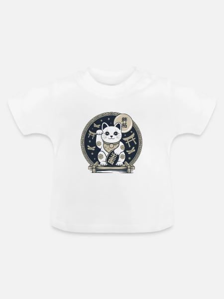 Maneki Neko Nachtmedaillon - Baby Bio-T-Shirt mit Rundhals - Weiß