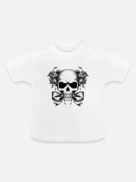 Schädelrosen Kontrastdesign - Baby Bio-T-Shirt mit Rundhals - Weiß