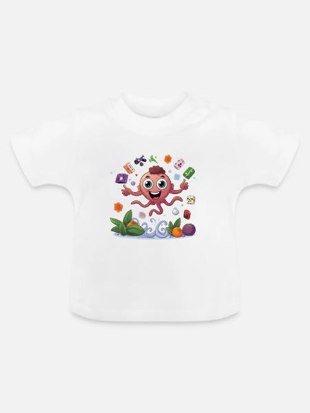 Kunterbunter Obst-Tintenfisch - Baby Bio-T-Shirt mit Rundhals - Weiß