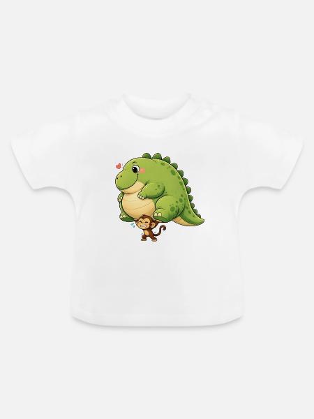 Affe trägt Dinosaurier - Baby Bio-T-Shirt mit Rundhals - Weiß