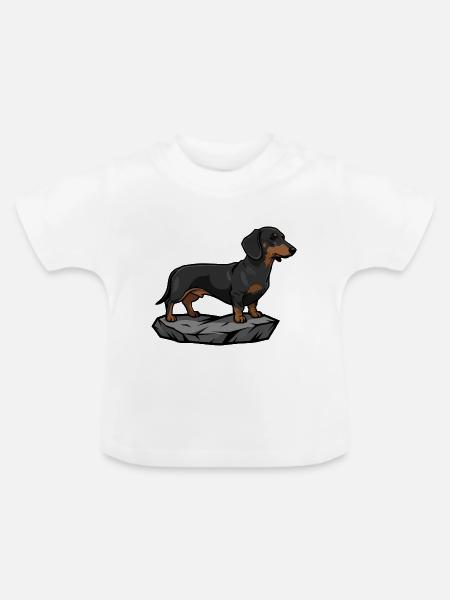Dackelhund auf Felsporträt - Baby Bio-T-Shirt mit Rundhals - Weiß