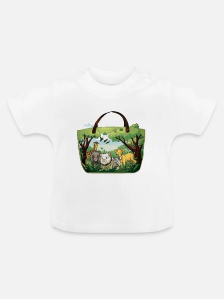 Jungle-Tierwelt Stofftasche - Baby Bio-T-Shirt mit Rundhals - Weiß