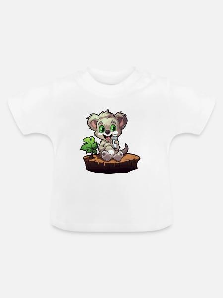 Kleiner Koala am Baumstumpf - Baby Bio-T-Shirt mit Rundhals - Weiß