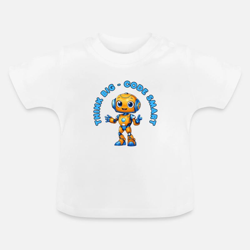 Roboter - Think big, Code Smart  - Baby Bio-T-Shirt mit Rundhals - Weiß