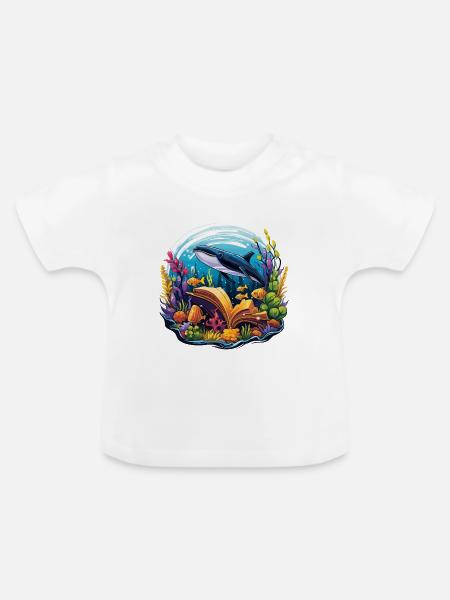 Unterwasserbuchparadies mit Wal - Baby Bio-T-Shirt mit Rundhals - Weiß