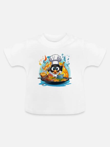 Pinguin Chef im Flammenofen - Baby Bio-T-Shirt mit Rundhals - Weiß