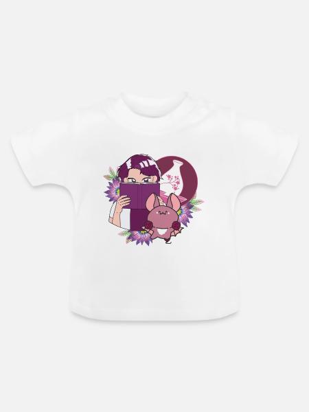 Manga-Leser, Sake und Fledermaus mit Prothese - Baby Bio-T-Shirt mit Rundhals - Weiß