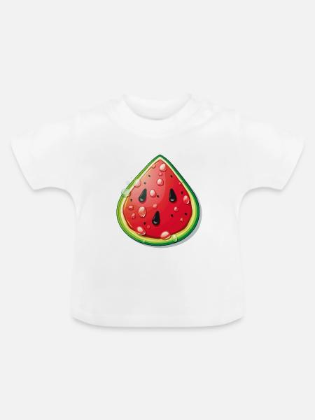 Wassermelonenscheibe Cartoon - Baby Bio-T-Shirt mit Rundhals - Weiß