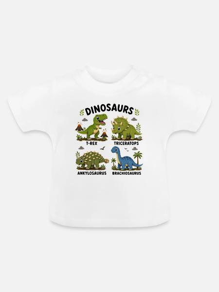 Dinosaurierarten lernen für Kinder - Baby Bio-T-Shirt mit Rundhals - Weiß