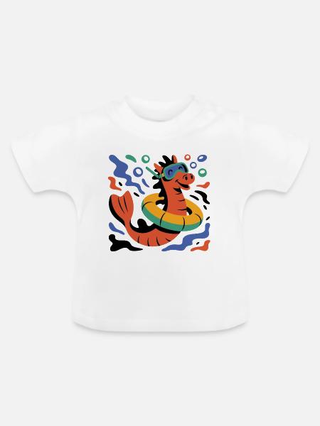 Cooles Seepferd - Baby Bio-T-Shirt mit Rundhals - Weiß